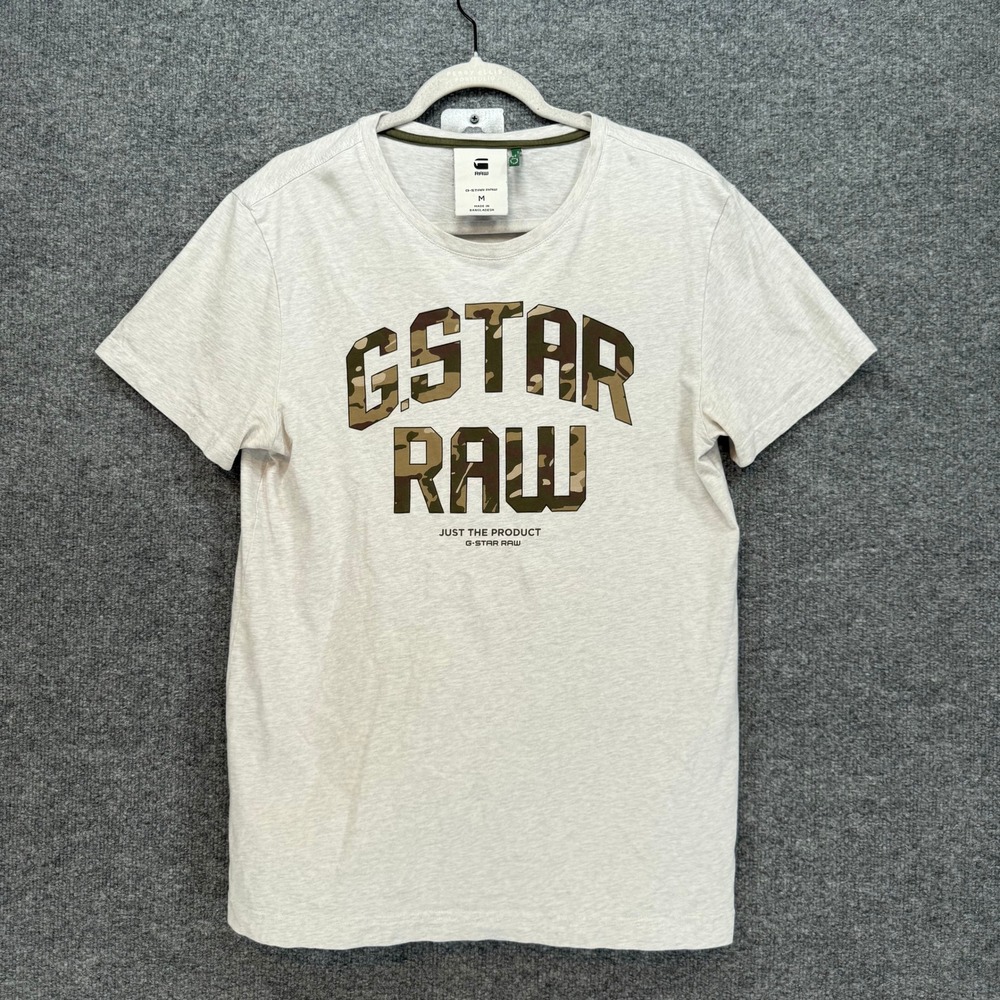 G-Star Raw Tshirt Mens Medium Gray Camo Logo Graphic Casual Streetwear Tee